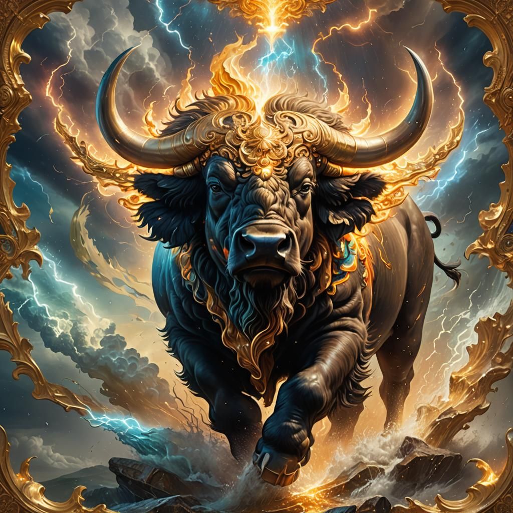 Ornate Buffalo in Diamond Vortex Lightning Storm