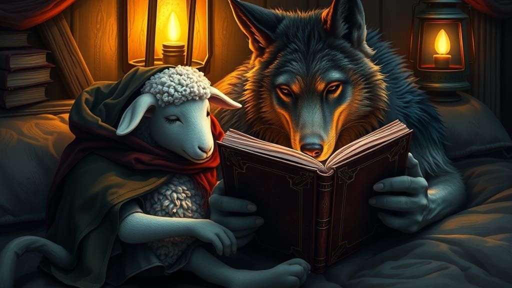 Sheep Reads to Wolf in Dark Fantasy Tale