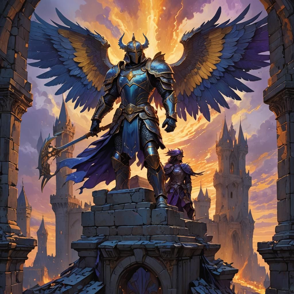 Dark Fantasy Valkyrie General on Castle Ruins