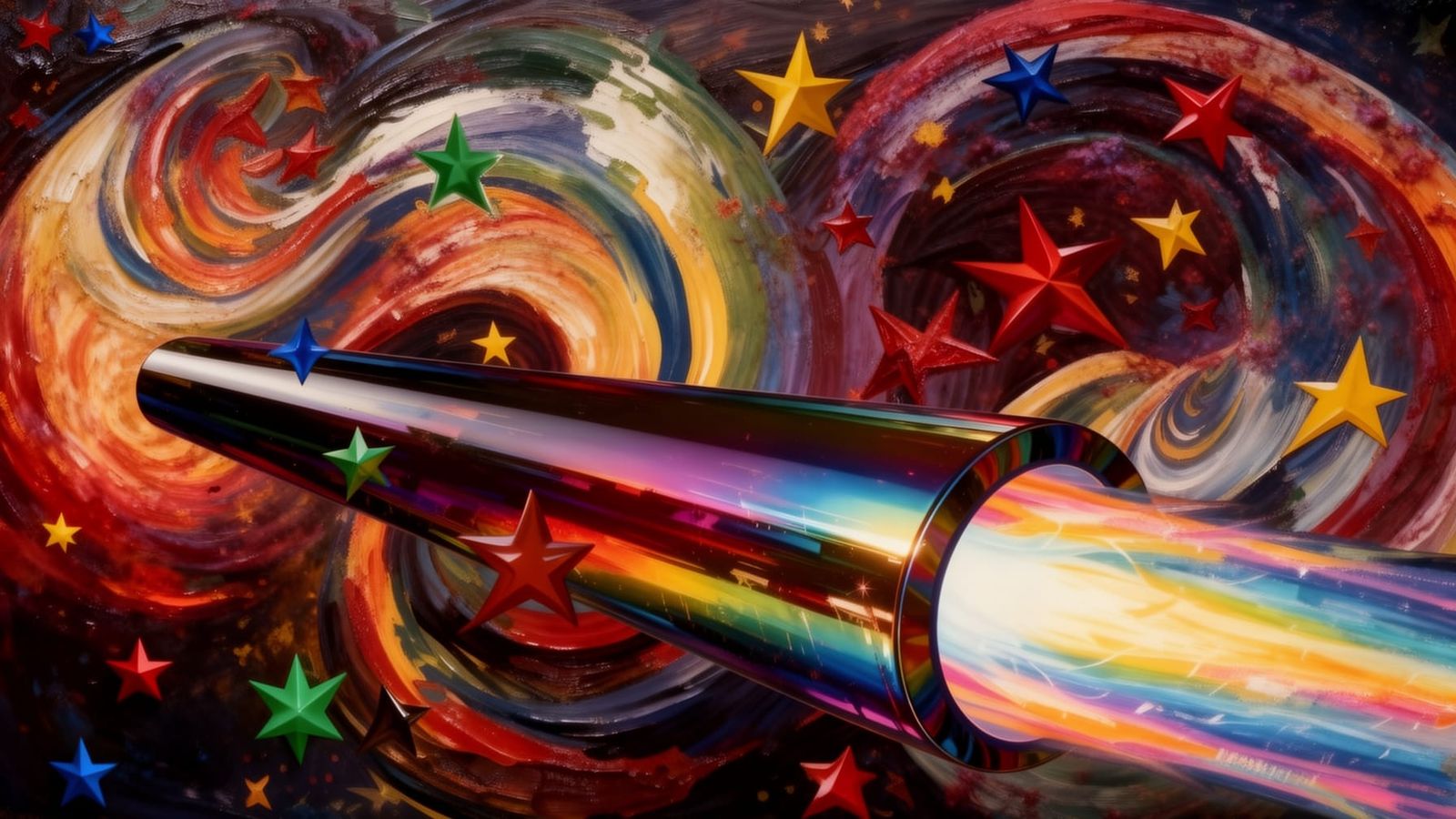 Iridescent Cylinder with High-Velocity Exhaust in Space