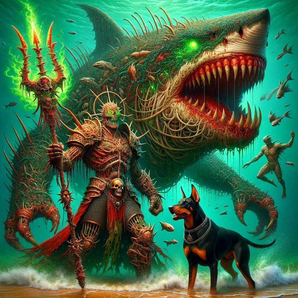 Underwater Fantasy Battle: Bone Armor Giant vs Dragon Shark