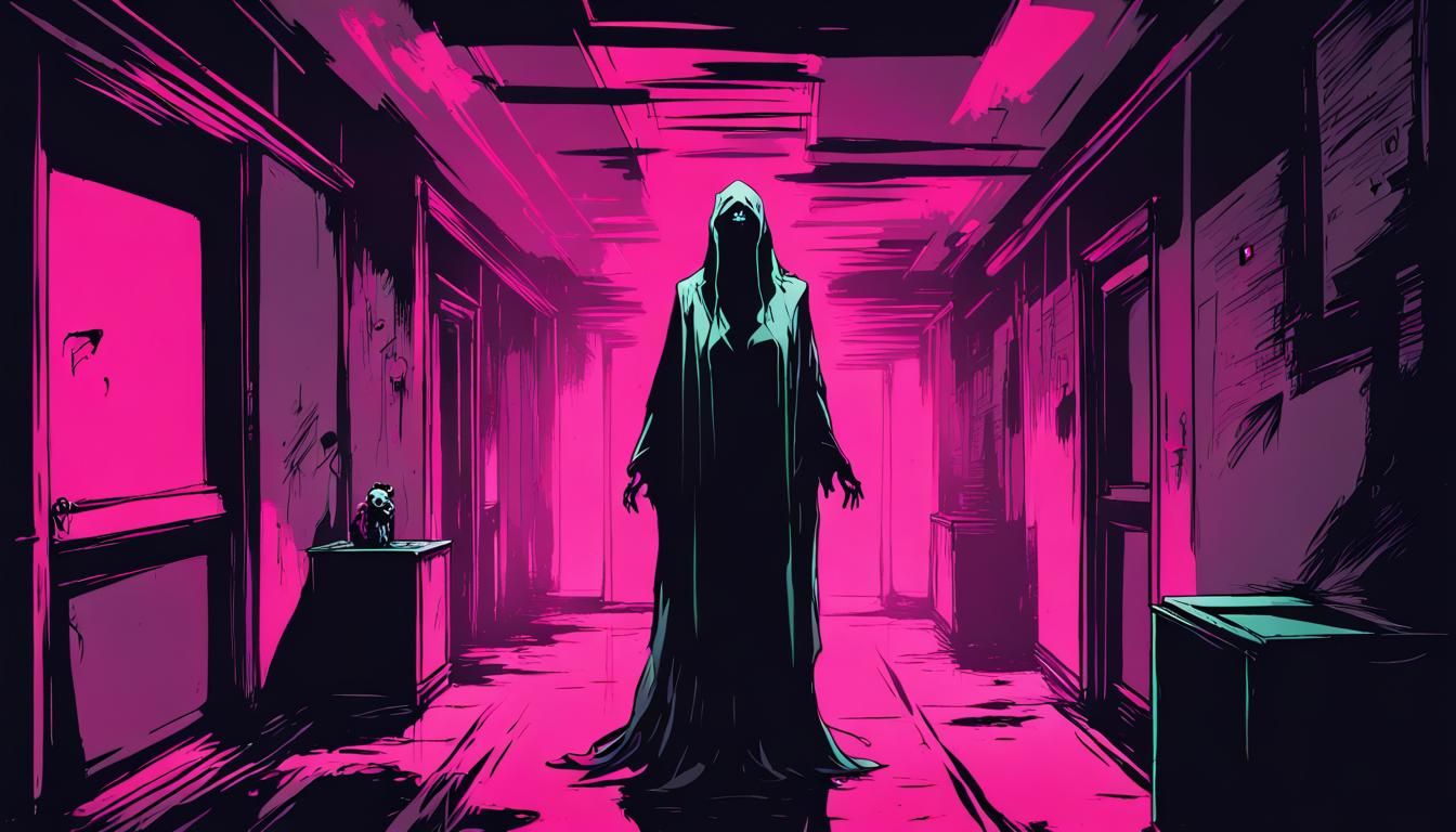 Creepy Female Ghost in Wicked School Interior