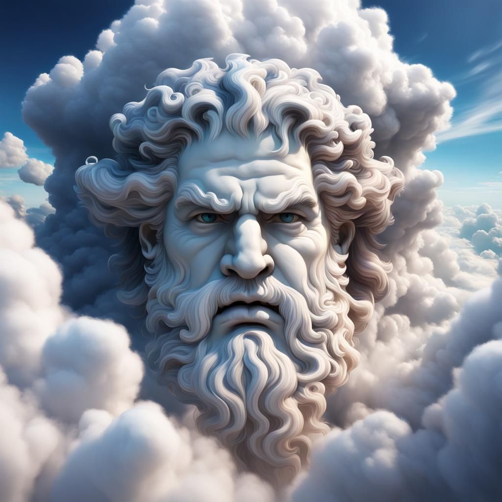 Zeus Face Formed from Clouds in Matte Painting