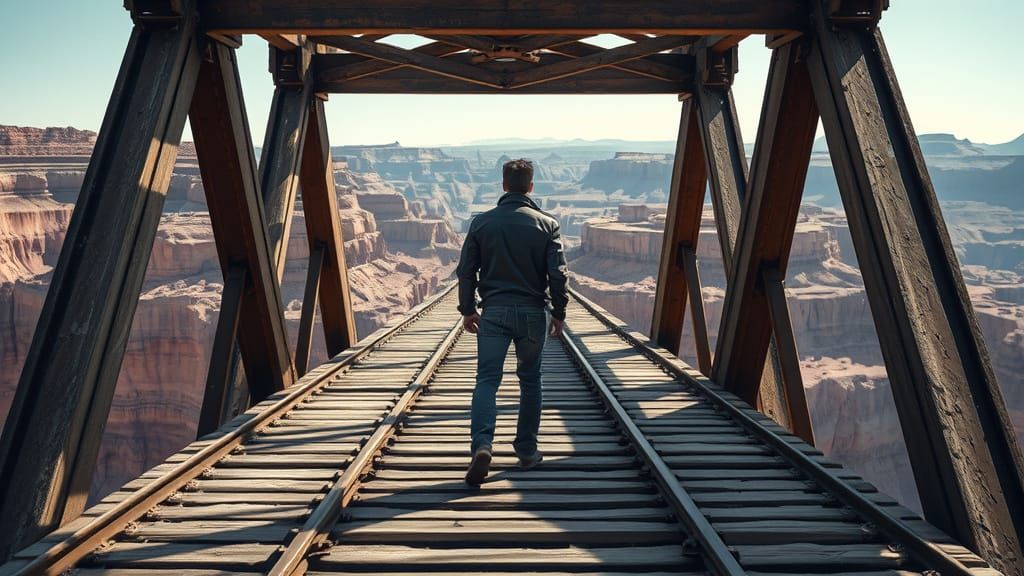 Railroad Trestle Overlooks Endless Desert Landscape