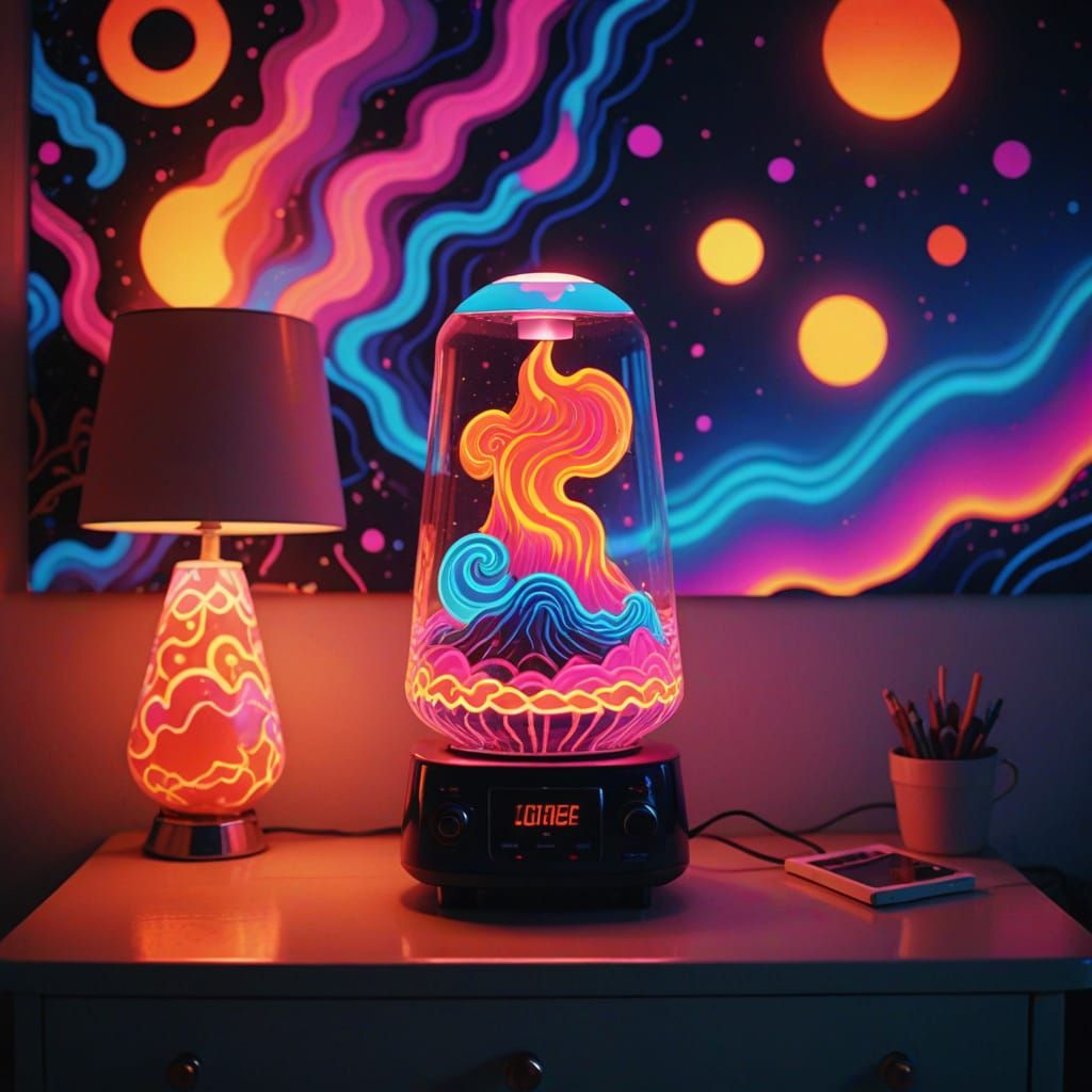 Retro Futuristic Lava Lamp Scene in a Volcano Bedroom