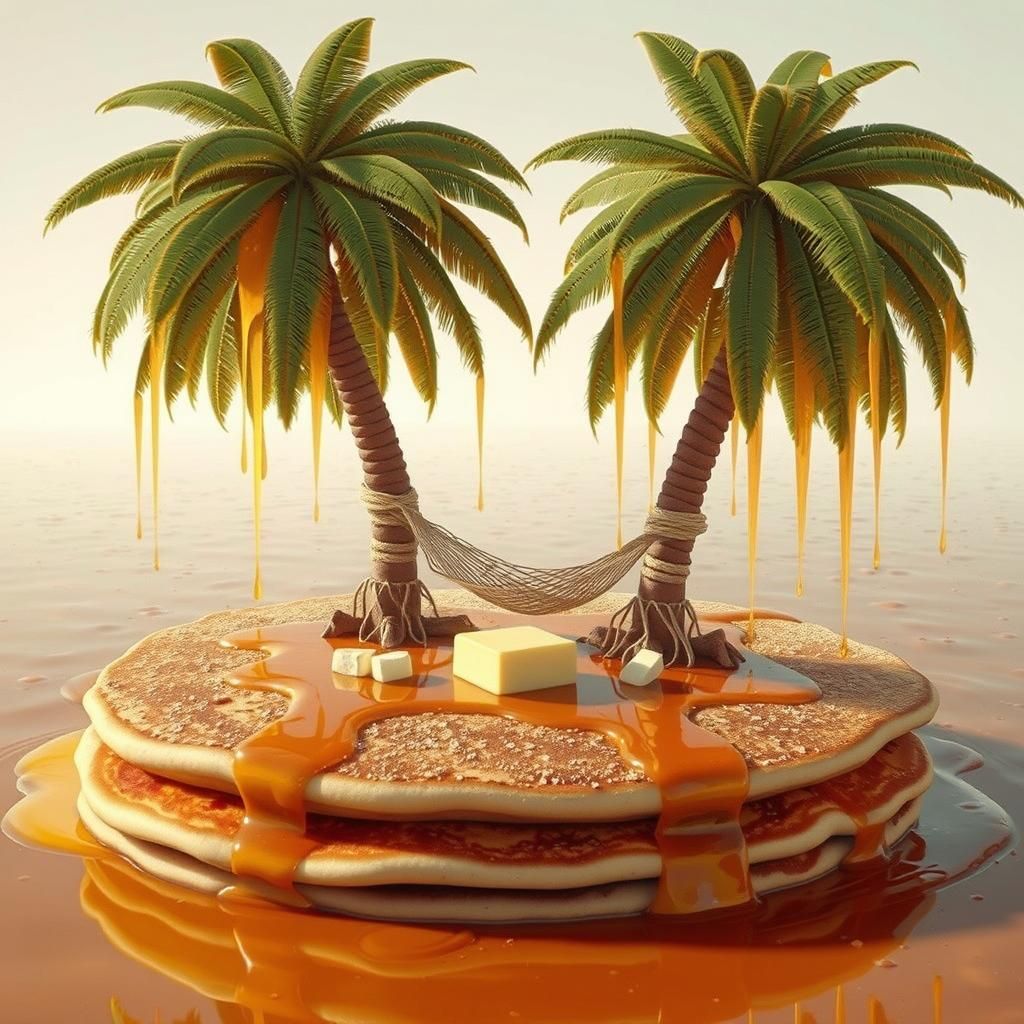 Pancake Island Paradise in Pop Surrealist Style