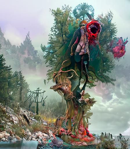 Cyberpunk Red Riding Hood Protects Crystal Tree