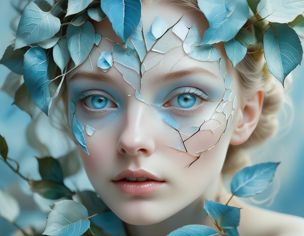 Surreal Portrait: Woman Merging with Nature in Pastel