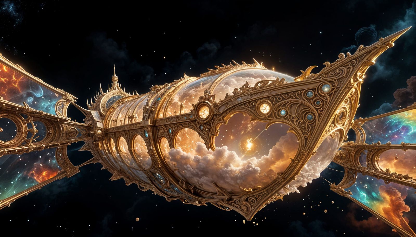 Enormous Elven Ivory Ship Sailing Through Space