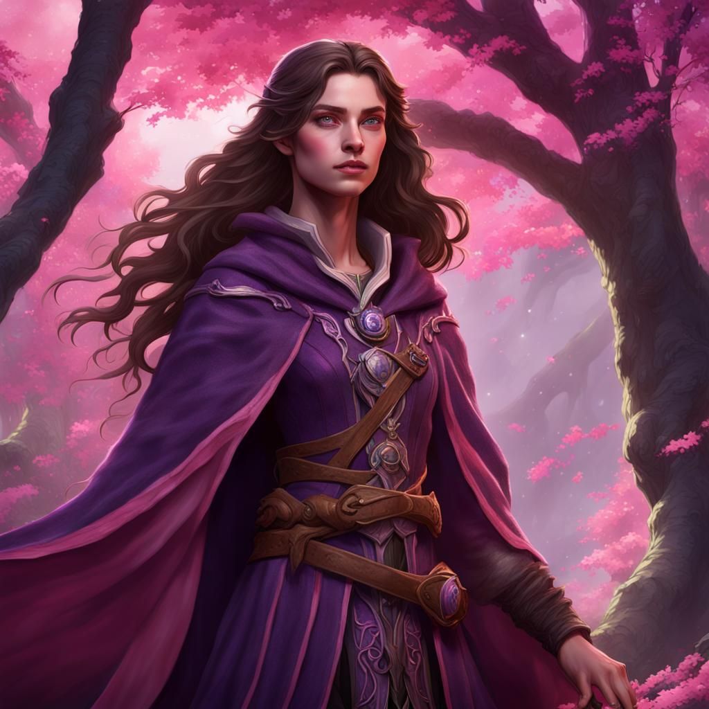 Half-Elf Bard with Pink Cloak, Fantasy Concept Art