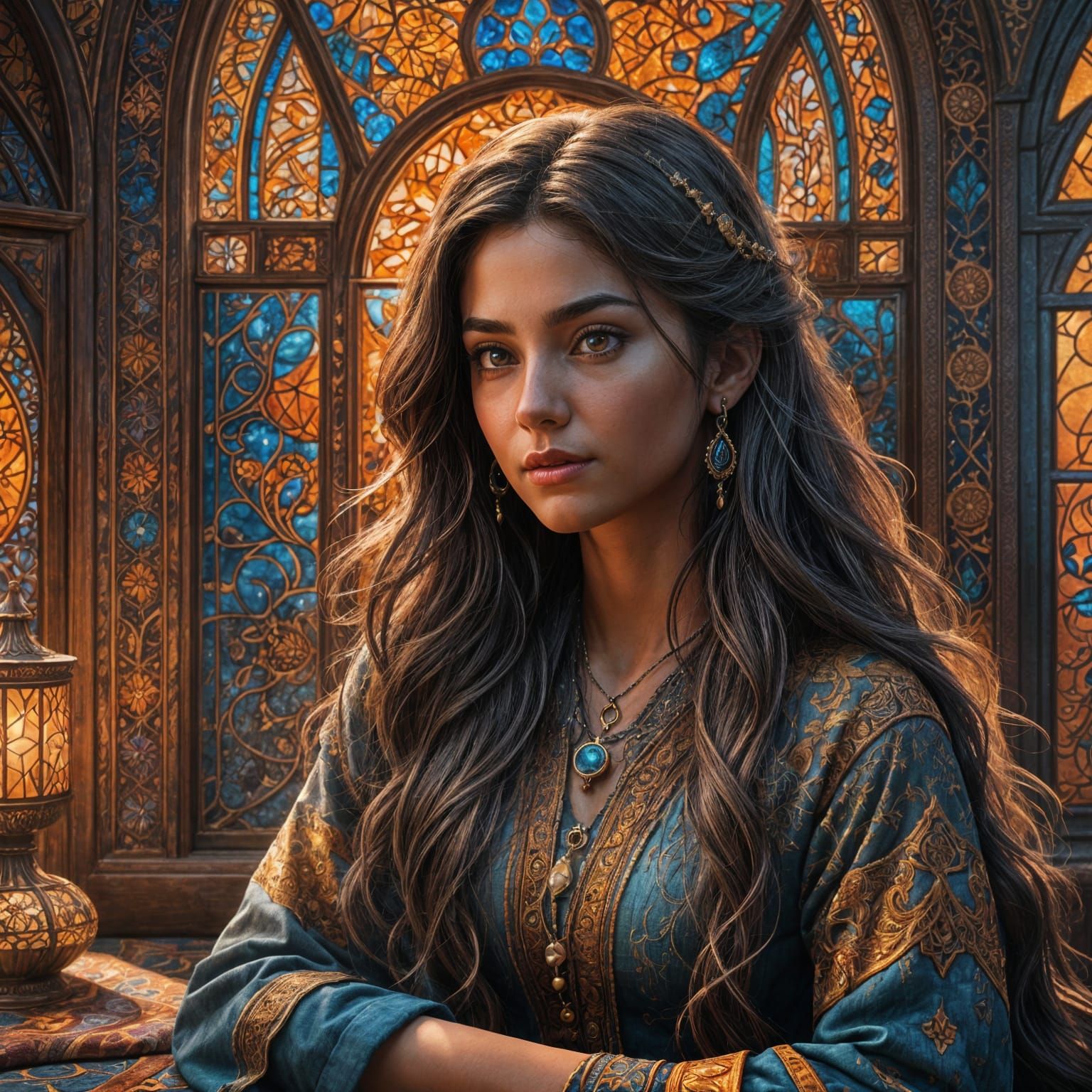 Persian Girl in Cozy Room: Fantasy Art