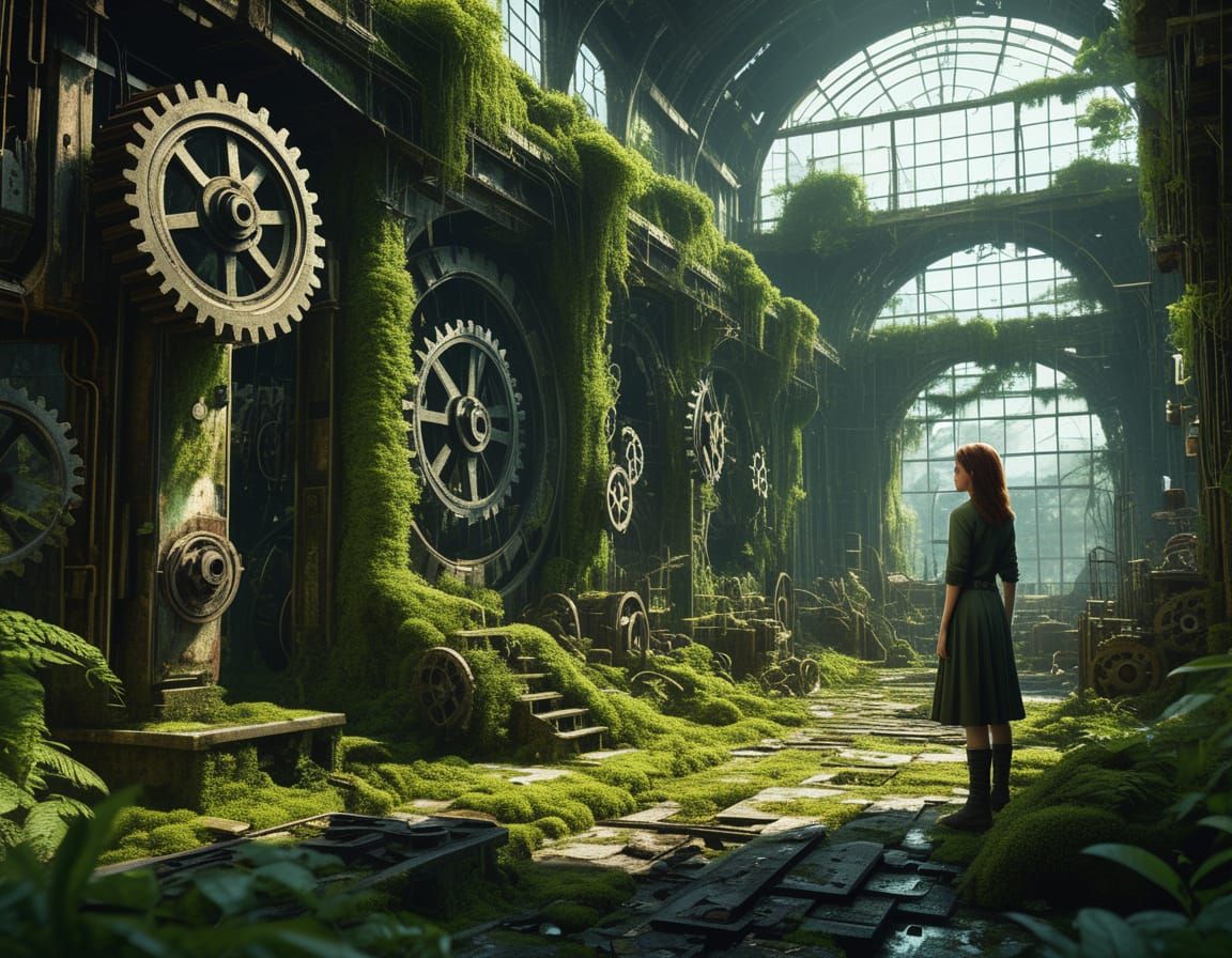 Woman in Overgrown Ruins, Cinematic Digital Matte Painting