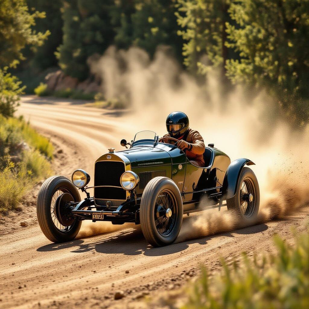 Vintage Stutz Bearcat Racer Skids on Dirt Road