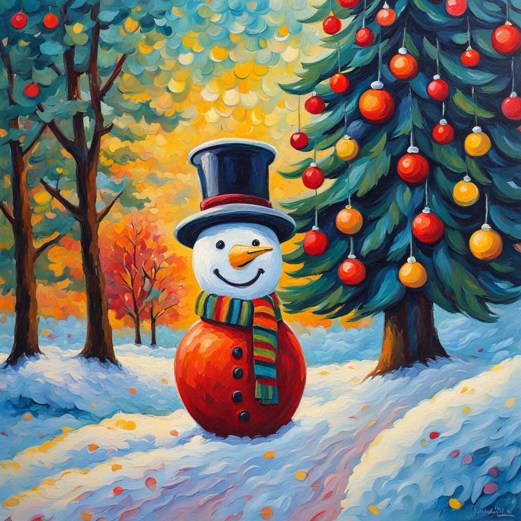 Hand-Illustrated Christmas Card in Expressionist Oil Paintin...