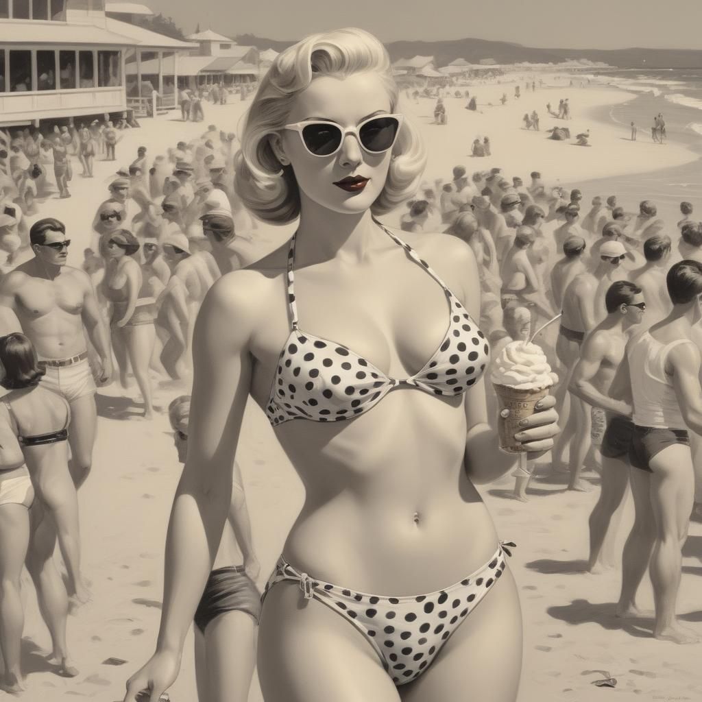 1950s Beach Scene in Comic Book Style