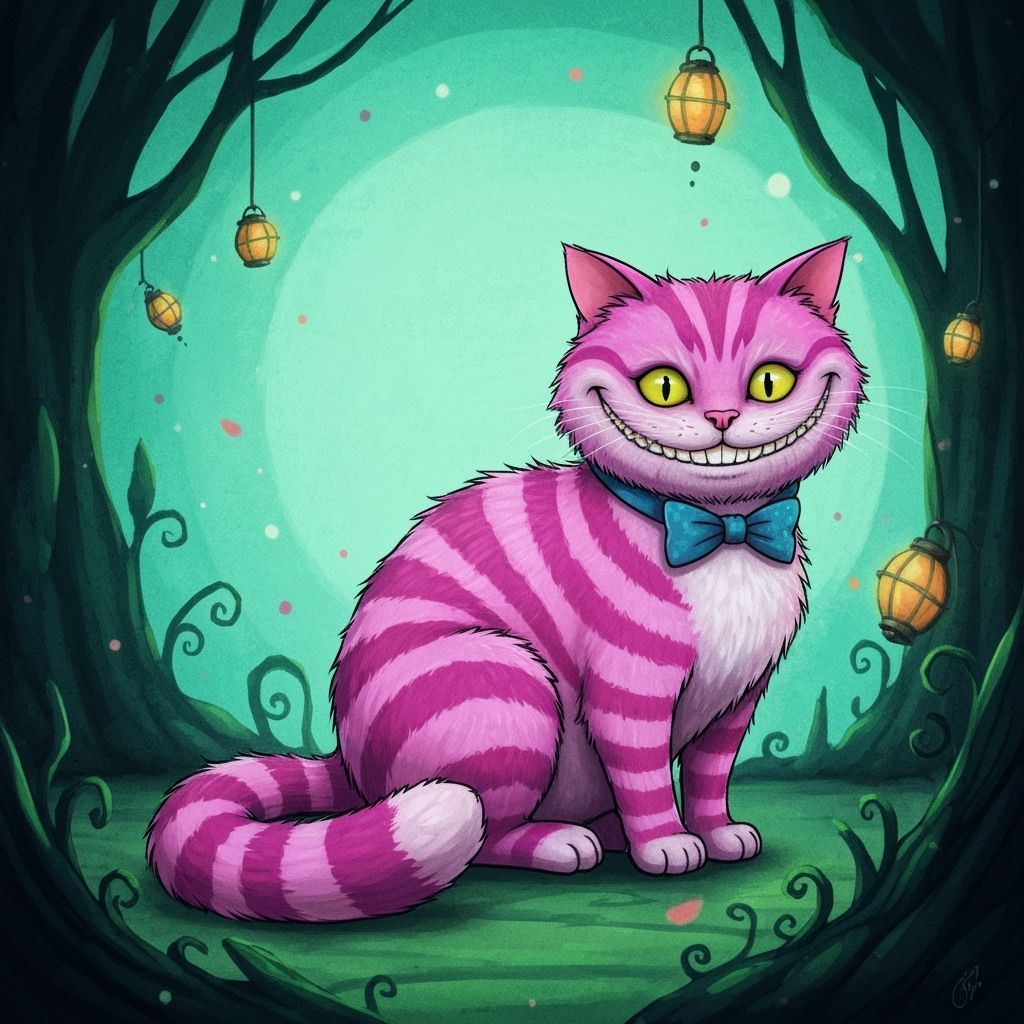 Cheshire Cat's Mischievous Grin in Dreamlike Art