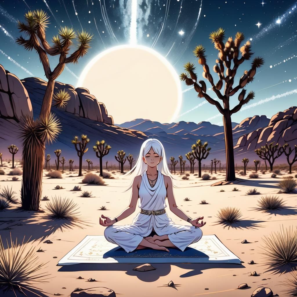 Anime Woman Doing Yoga Under the Moon