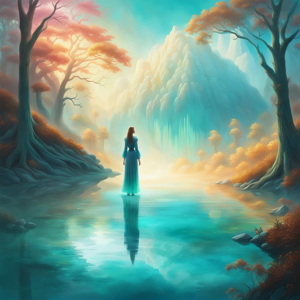 Serene Woman by Iridescent Lake: Fantasy Concept Art
