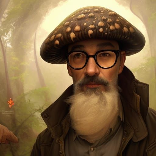 Mushroom Detective Portrait in Hyperdetailed Style