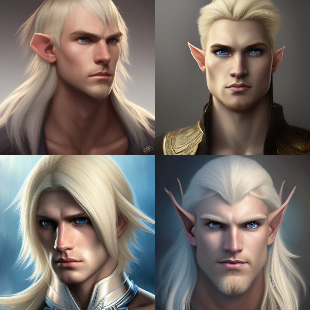 Blonde Elf Warrior Portrait in Hyperdetailed Style