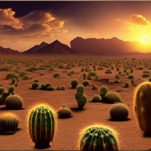 Epic Desert Sunset with Cactus: Digital Matte Painting