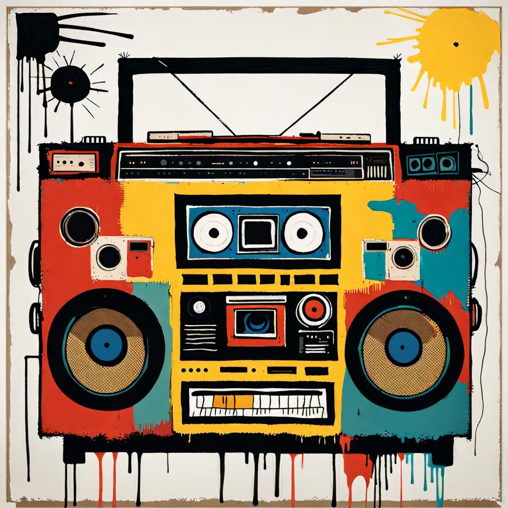 Basquiat's Boombox A cacophony of color and symbols, referencing Jean-Michel Basquiat's bold and raw neo-expressionist p...
