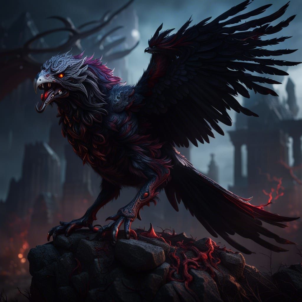 Demonic Raven Hellhound in Detailed Matte Painting