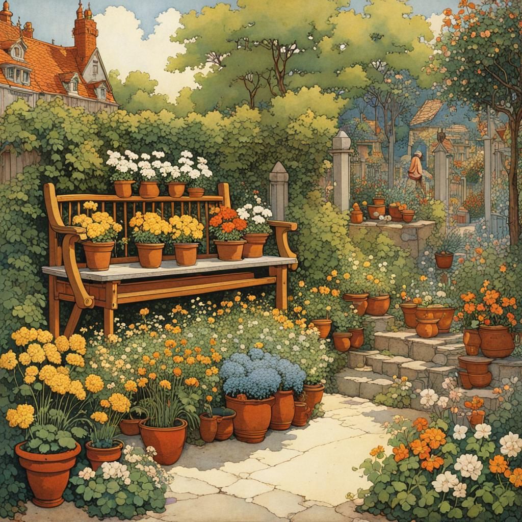 Cozy Garden Seating Area in Vintage Cartoon Style