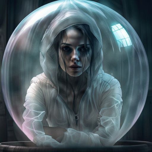 Haunted Prisoner in a Bubble: Hyperrealistic Concept Art
