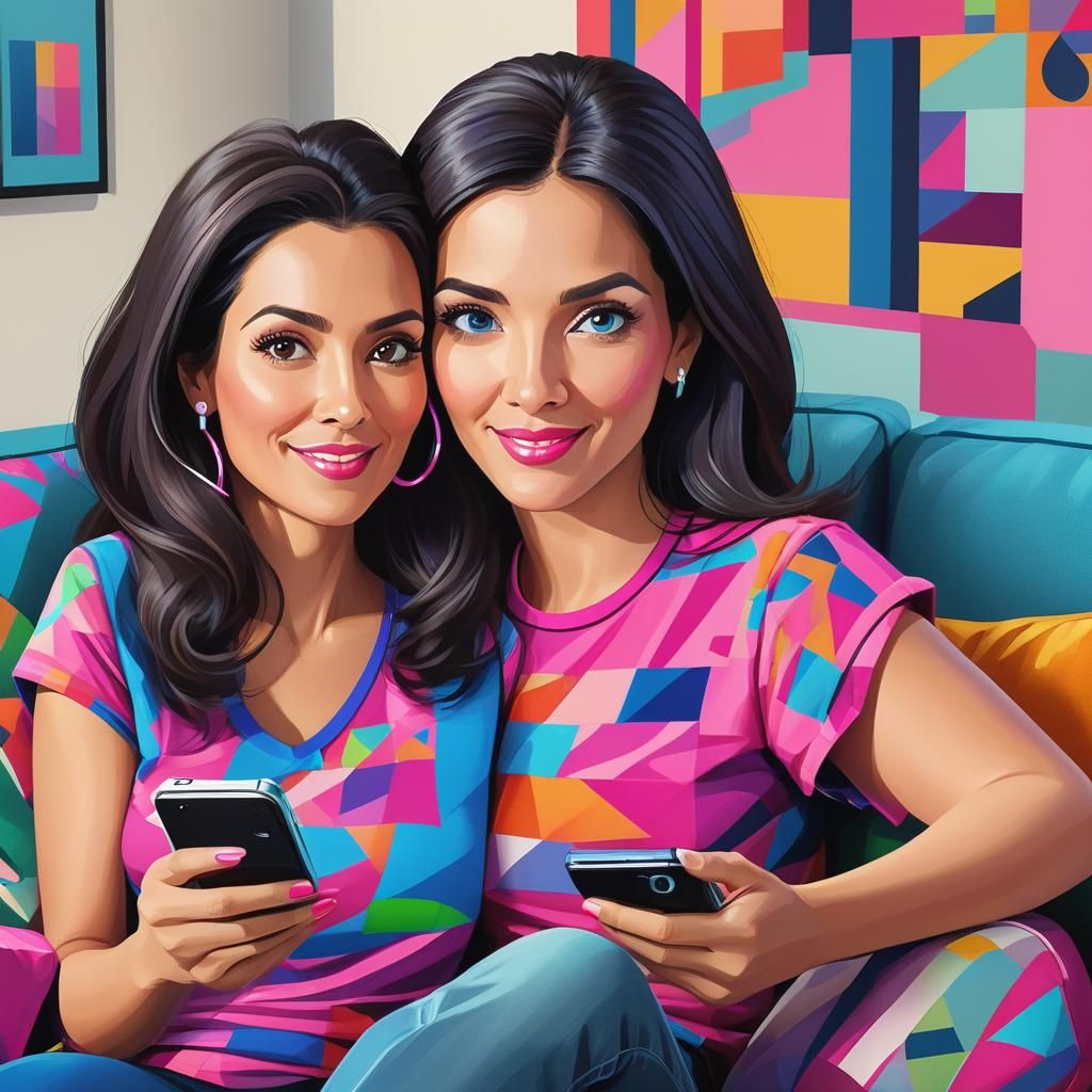 Woman's Vibrant Video Call: A Colorful Tech Illustration