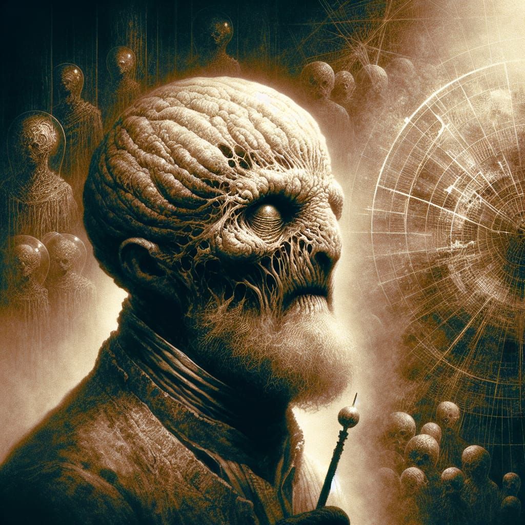 Nightmarish Figure in Gloom-Infused Setting with Twisted Oni...