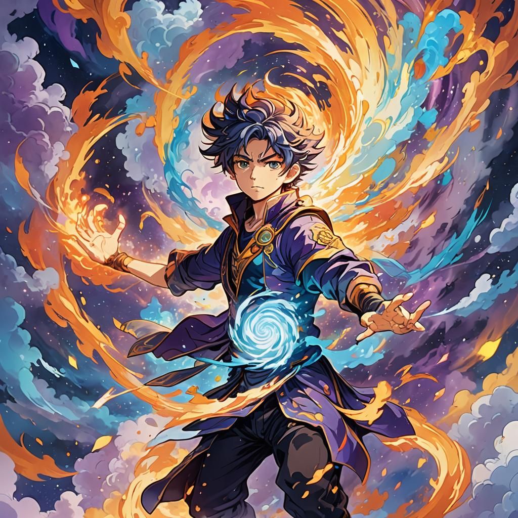 Anime Being Surrounded by Elemental Forces