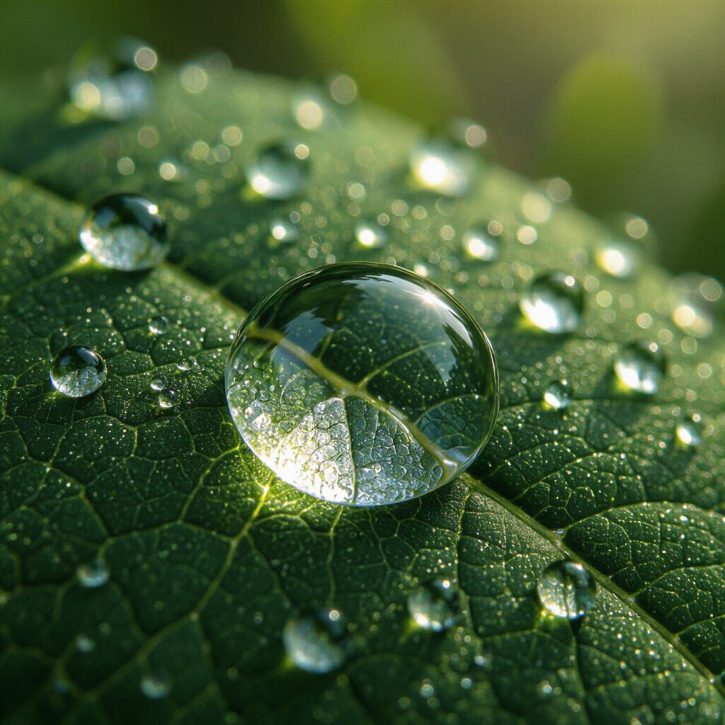 Water Drop Reflecting Industrial Landscape in Art Nouveau St...