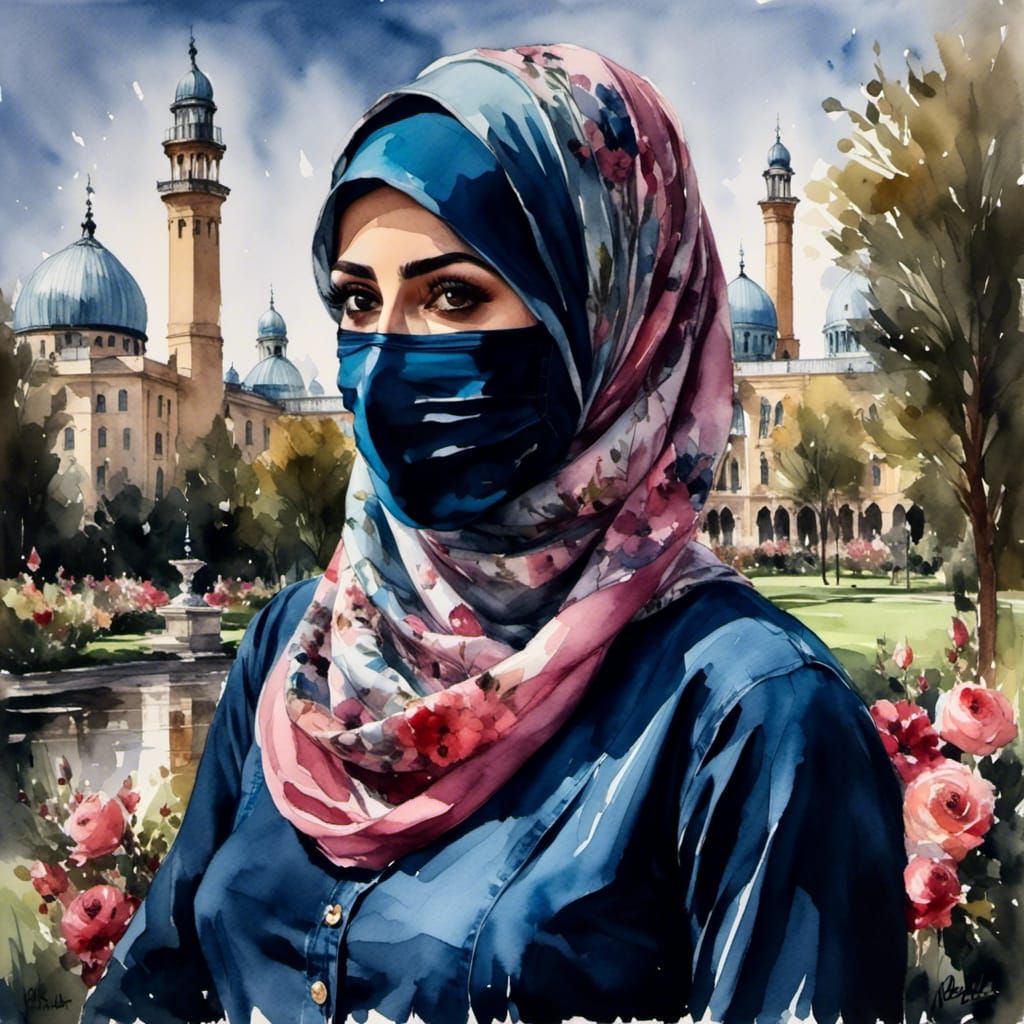 Beautiful Hijabi Portrait in Retro Comic Style