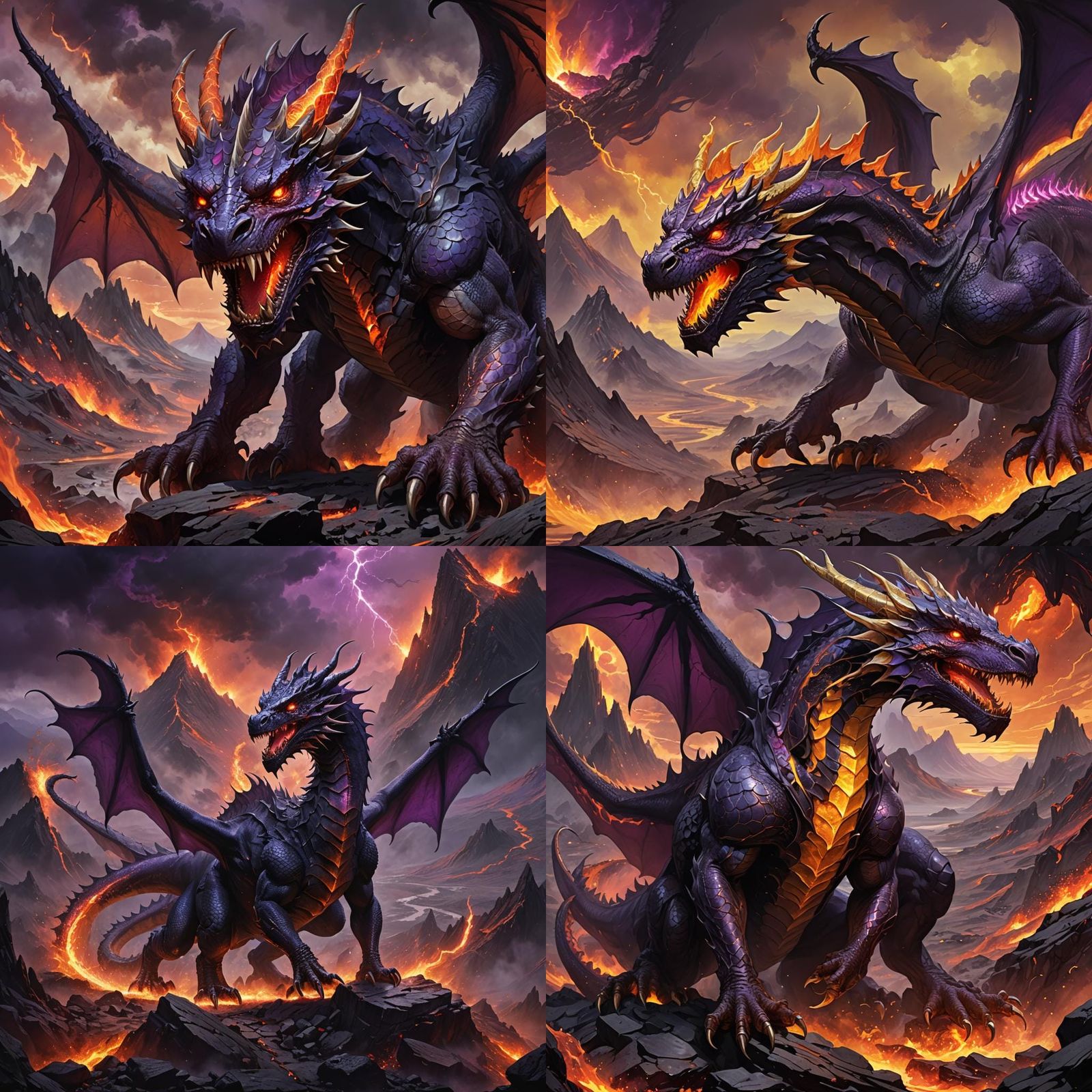 Corrupted Dragon Prowls Volcanic Landscape: Dark Fantasy Art