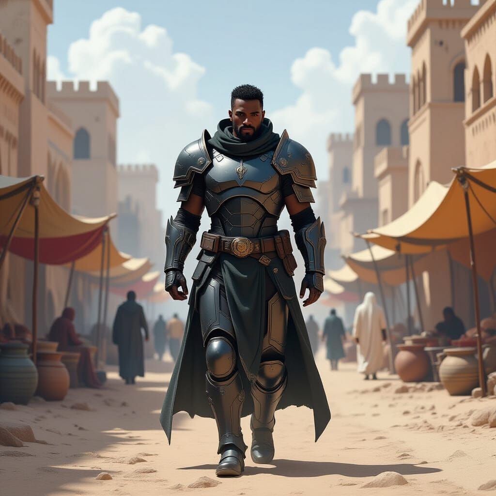 Sci-Fi Warrior in Ancient Arabic City Concept Art