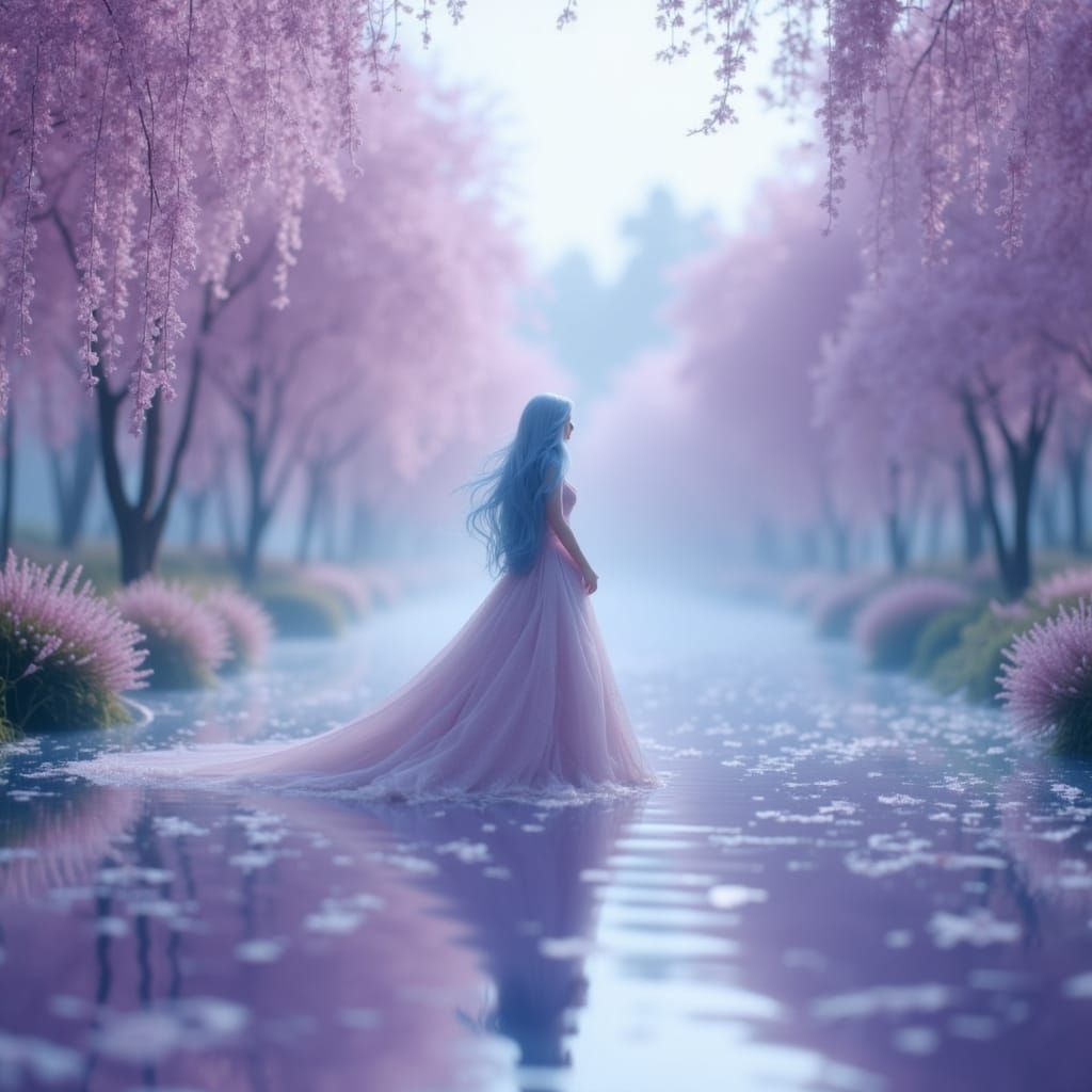 Fantasy Nymph by Serene Lake in Lilac Mist