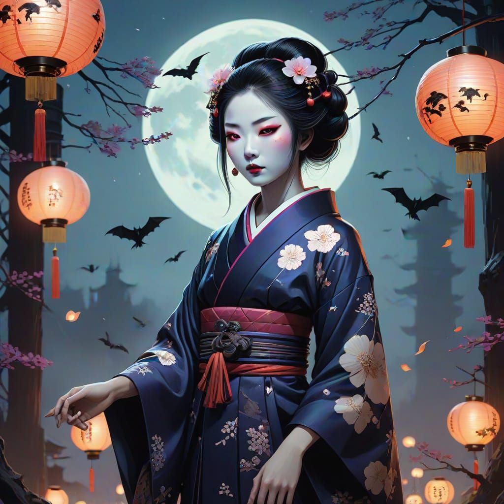 Gothic Geisha Unveiled in Dark, Ethereal Beauty