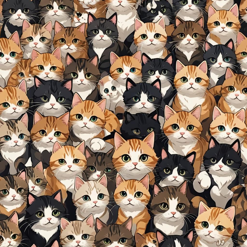 Cute Cats in Anime Style