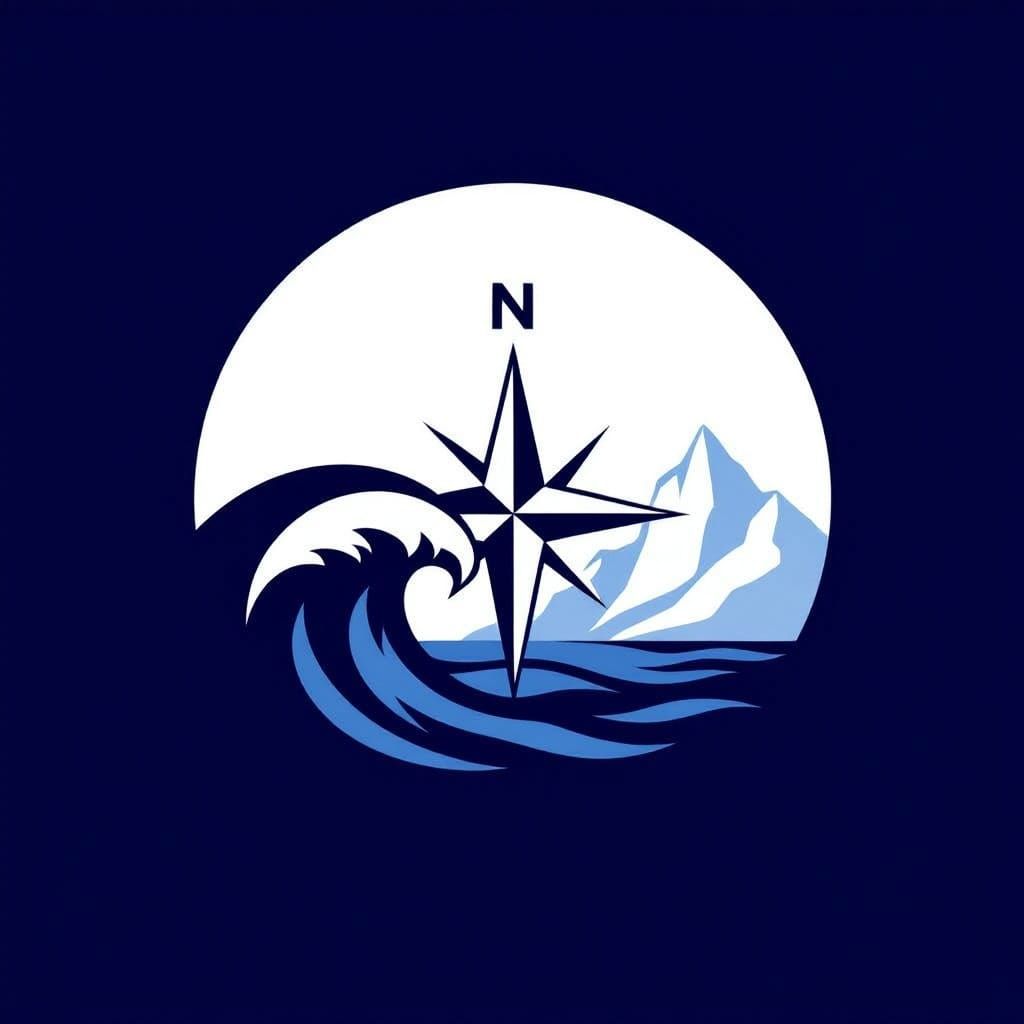 Minimalist Logo: Compass, Wave, and Iceberg Design