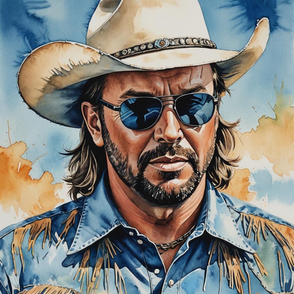 Garth Brooks Portrait in Watercolor Pop Art Style