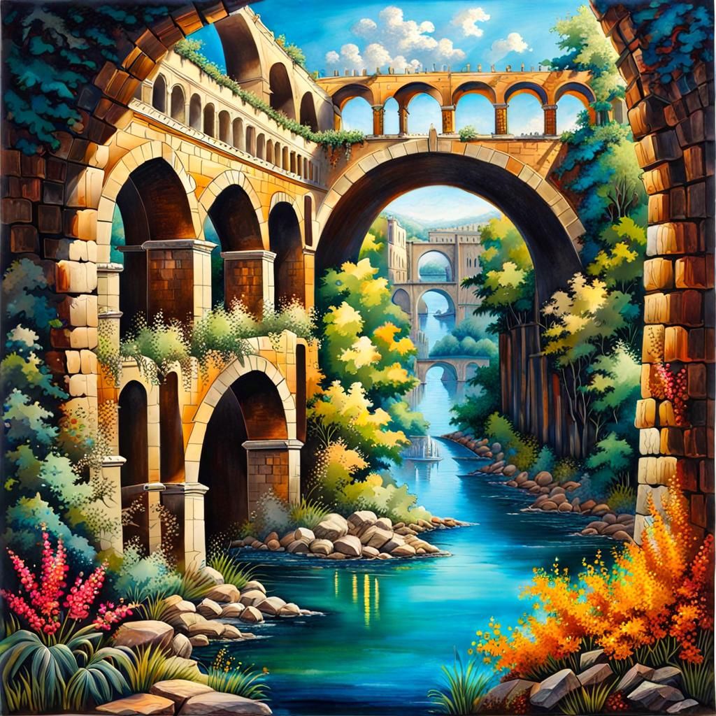 Roman Aqueduct Cutaway in Trompe-l'oeil Style