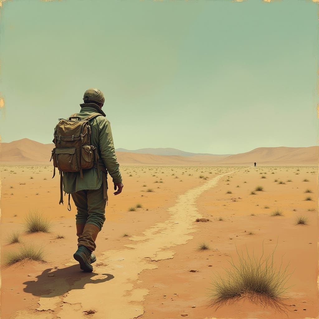Lost Wanderer in Desert Wasteland
