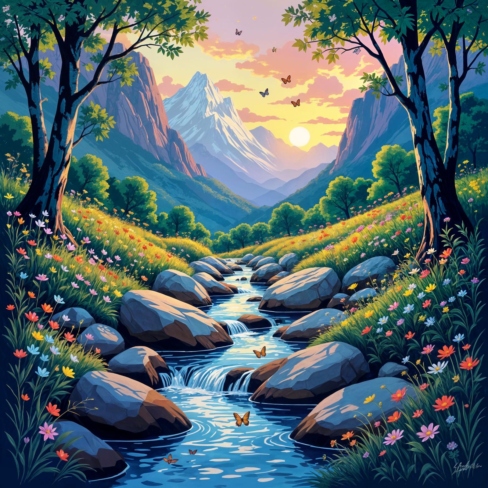 Ethereal Glen with Stream and Autumnal Colors