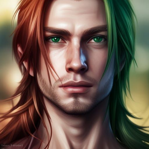 Red Haired Man with Green Eyes, Detailed Digital Art