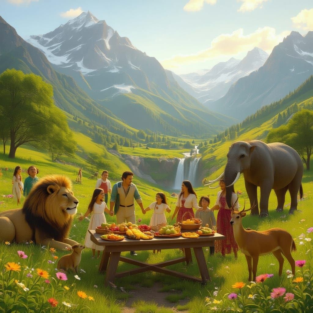 Harmonious Paradise: Golden Sunlight Bathes United World