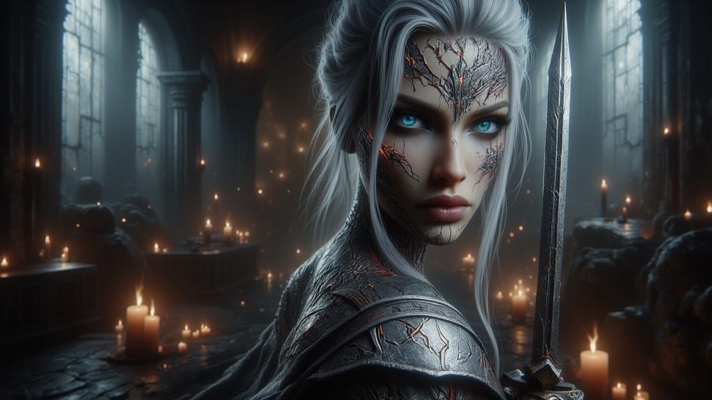 Medieval Maiden Holding Excalibur Sword Photograph