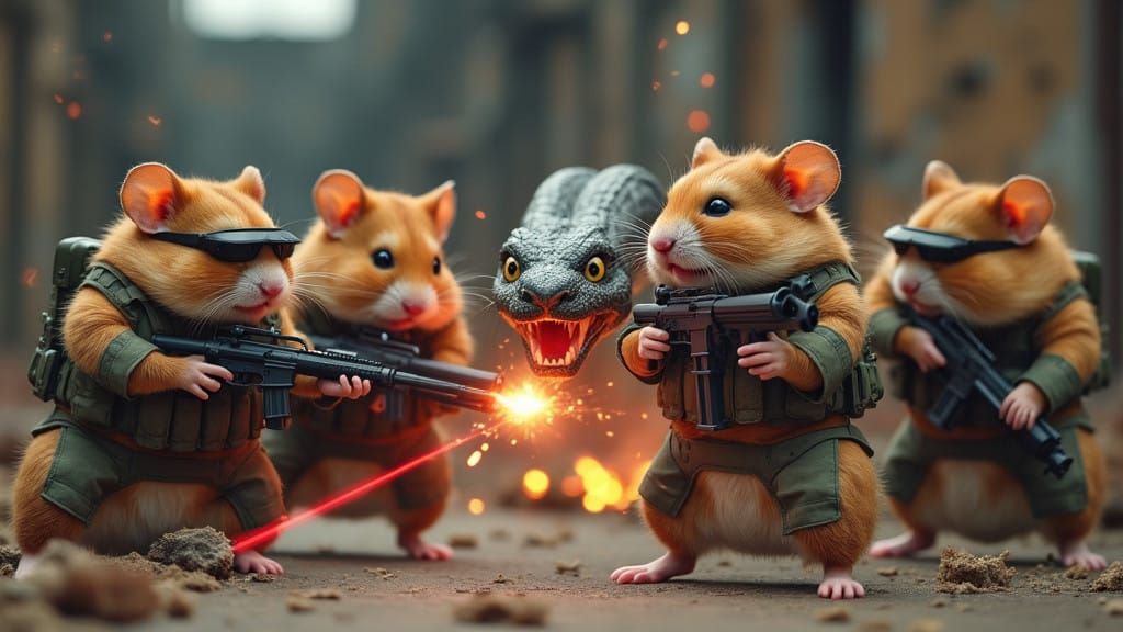 Hamsters in SWAT Gear Engage a Retaliating Snake in a Cinema...