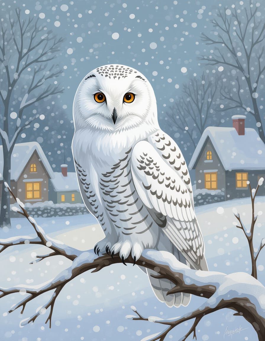 Majestic Snowy Owl in Serene Winter Landscape