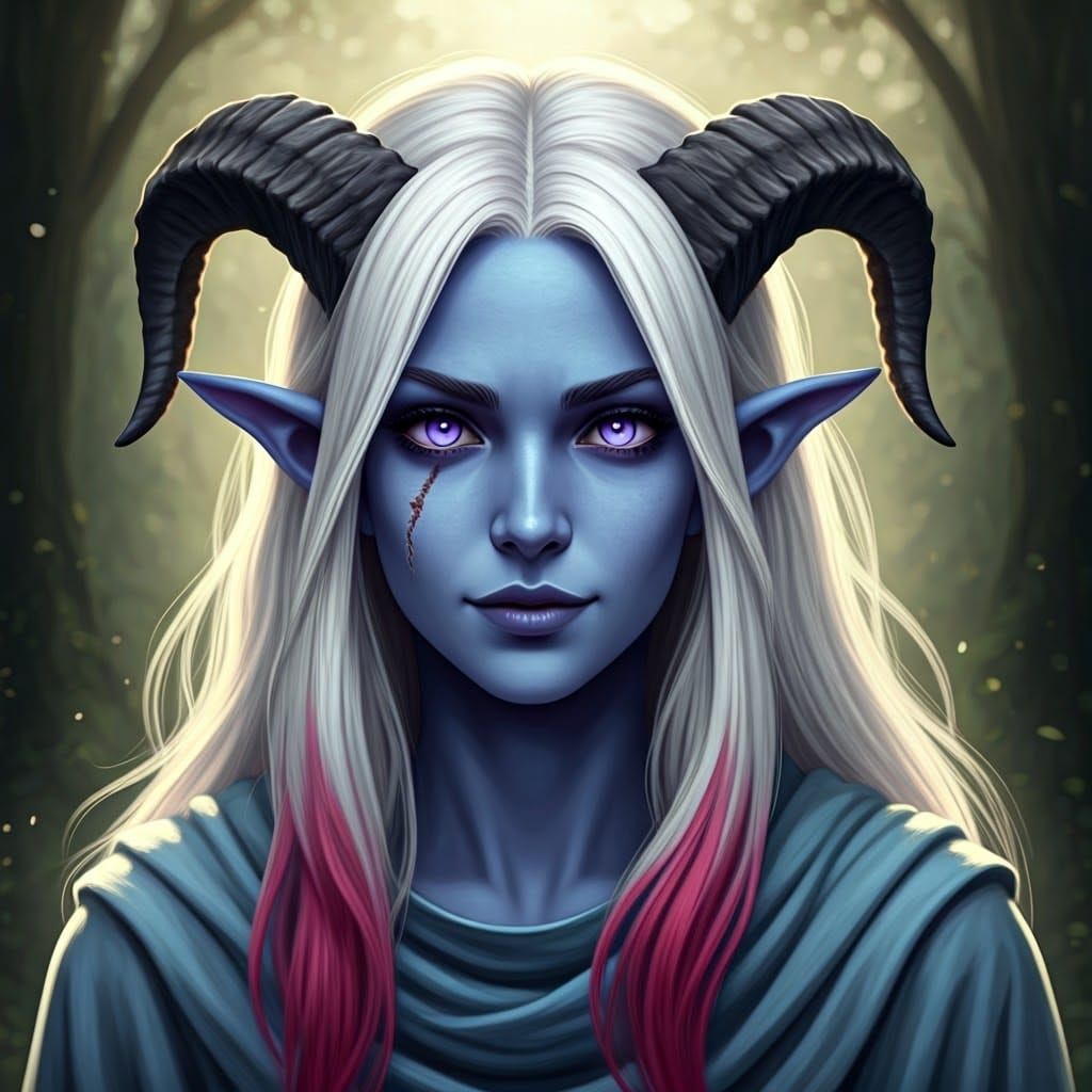 Semi-Realistic Fantasy Portrait of a Young Tiefling Cleric